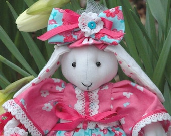 Emily Jane, an 8inch Shabby Chic Cloth Rabbit Doll PDF e-pattern, spring, Easter