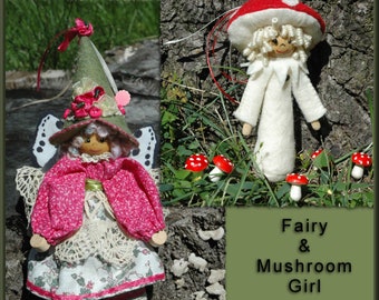 Mini Woodland 7" Fairy and 5" Mushroom  Mini Clothespin and Wood Dowel Girl Dolls PDF Pattern