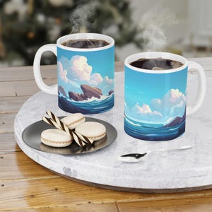 Sea Mugs - Ocean Inspired Ceramic Mugs, Beach Theme Coffee Cups, Coastal Drinkware, Nautical Tea Mugs, Watercolor Seashell Cups