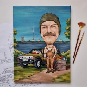 Ritratto dipinto a mano da foto Caricatura divertente Arte originale su tela Idea regalo unica per la decorazione della parete