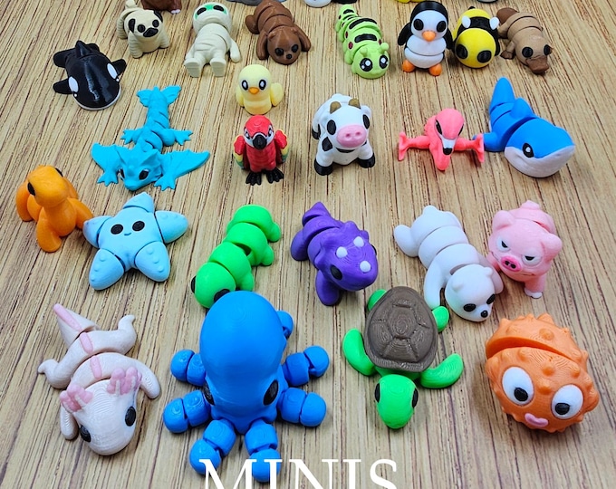 Featured listing image: 3D Printed Fidget Toy Minis: Articulated Pocket Pets, Desk Buddies