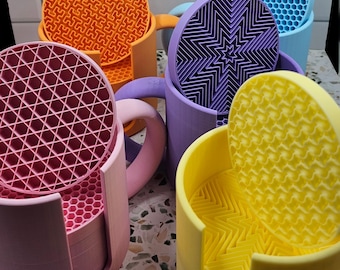 3D Printed Coaster Set with Mug-Shaped Holder: Coffee Lover Gift