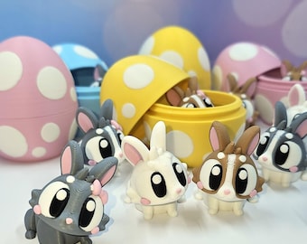 Easter Bunny in Egg | Articulated Bunny Toy | 3D Printed Easter Basket Filler | Choose Bunny & Egg Colour | Cute Bunny Figurine