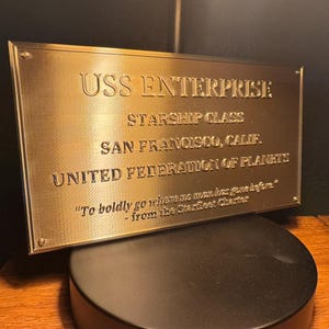 Star Trek U.S.S. Enterprise 2269 Dedication Plaque