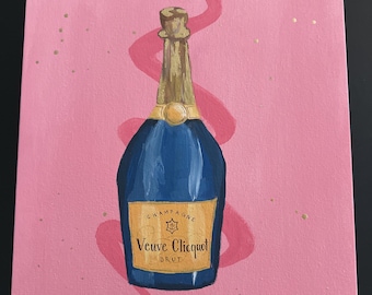 Hand Painted Veuve Champagne Painting: Dorm Room Decor, 11x14 Canvas Art