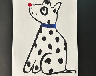 Hand Painted Dalmatian Print, Black White Dog Art (8.5 x 11 in)