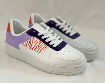 Hand Painted Clemson Tigers Sneakers, Game Day Fashion Shoes (Womens sz 9)