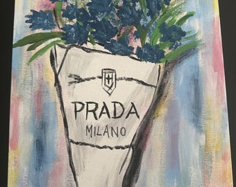 Prada Inspired Floral Painting: Hand-Painted Dorm Room Decor, 11x14 Canvas