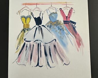 Hand-Painted Fashion Dresses Painting: Dorm Room Decor, 11x14 Canvas Art