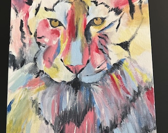 Hand Painted Tiger Painting: Pastel Dorm Room Art, 11x14 Canvas