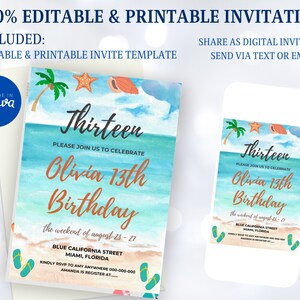 Beach Party Invitation Template, Printable Beach Birthday Party ...
