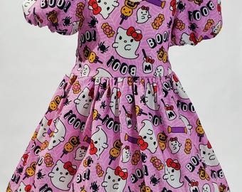 Hi Kitty Halloween dress, pink hi kitty Dress, Pink Kitty Ghost Halloween dress, Ghost Halloween Dress, Halloween Dress, treats dress