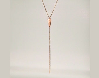 Spike Lariat Y Necklace, Hammered Copper Necklace, Long Layering Necklace, Minimalist Necklace, Long Chain Necklace