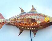 Albacore Tuna Art, Hammered Copper Lamp, Metal Fish Sculpture, Copper Fish Wall Art, Coastal Wall Art, Rustic Wall Sconce, Fisherman Gift