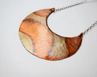 Half Moon Necklace, Hammered Copper Moon Necklace, Crescent Moon Necklace, Contemporary Modern Necklace, Boho Layering Necklace
