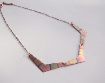 Hammered Copper Choker Necklace, Chevron Necklace, Geometric Necklace, Everyday Necklace, Tribal Choker Necklace