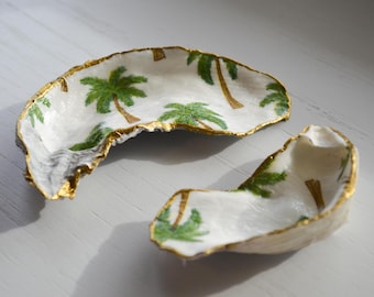 Plato para anillos con forma de concha de ostra de palmera, soporte para anillos, cuenco para anillos