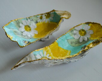 Bee, Lemon, and Daisy Oyster Shell Ring Dish, Ring Holder, Ring Bowl