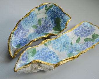 Blaue und lila Hortensie Austernmuschel Ringschale, Ringhalter, Ringschale