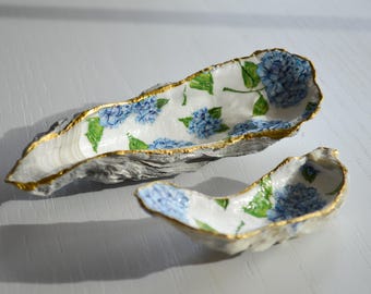 Blaue Hortensie Austernmuschel Ringschale, Ringhalter, Ringschale