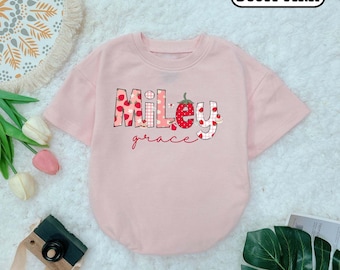 Personalized Name Strawberry Baby Girl Outfits, Custom Birthday Gift, Baby Shower Gift, Berry Baby Girl Outfits, Summer Baby clothes