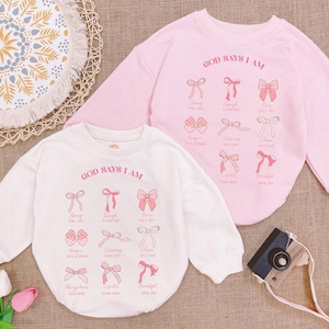 God Says I Am Pink Bow Baby Romper: Coquette Trendy Clothes