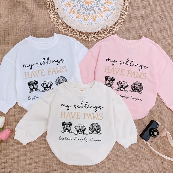 My Siblings Have Paws Baby Romper: Personalized Dog Bodysuit