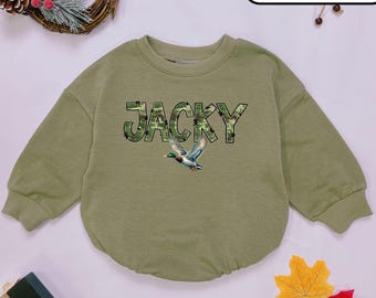 Personalized Mallard Duck Camo Baby Romper, Birthday Boy Outfit