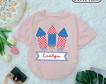 Custom Name Baby Romper: Patriotic Firework Outfit, Little Miss Firecracker