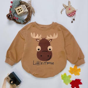 Little Moose baby Bodysuit, Moose Baby Romper, Baby Announcement, Moose Lover Gift, Wild Animal Baby Clothes, Moose Sweatshirt, Camping Tee