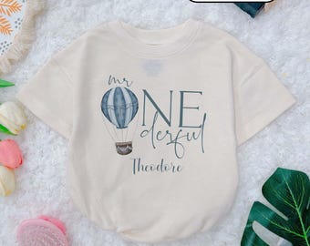 Anpassad varmluftsballong Mr Onederful Romper: Pojke 1-årsdag