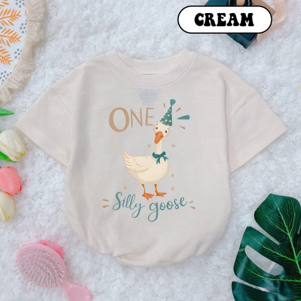 Silly Goose 1st Birthday Romper: Baby Short Sleeve Bodysuit