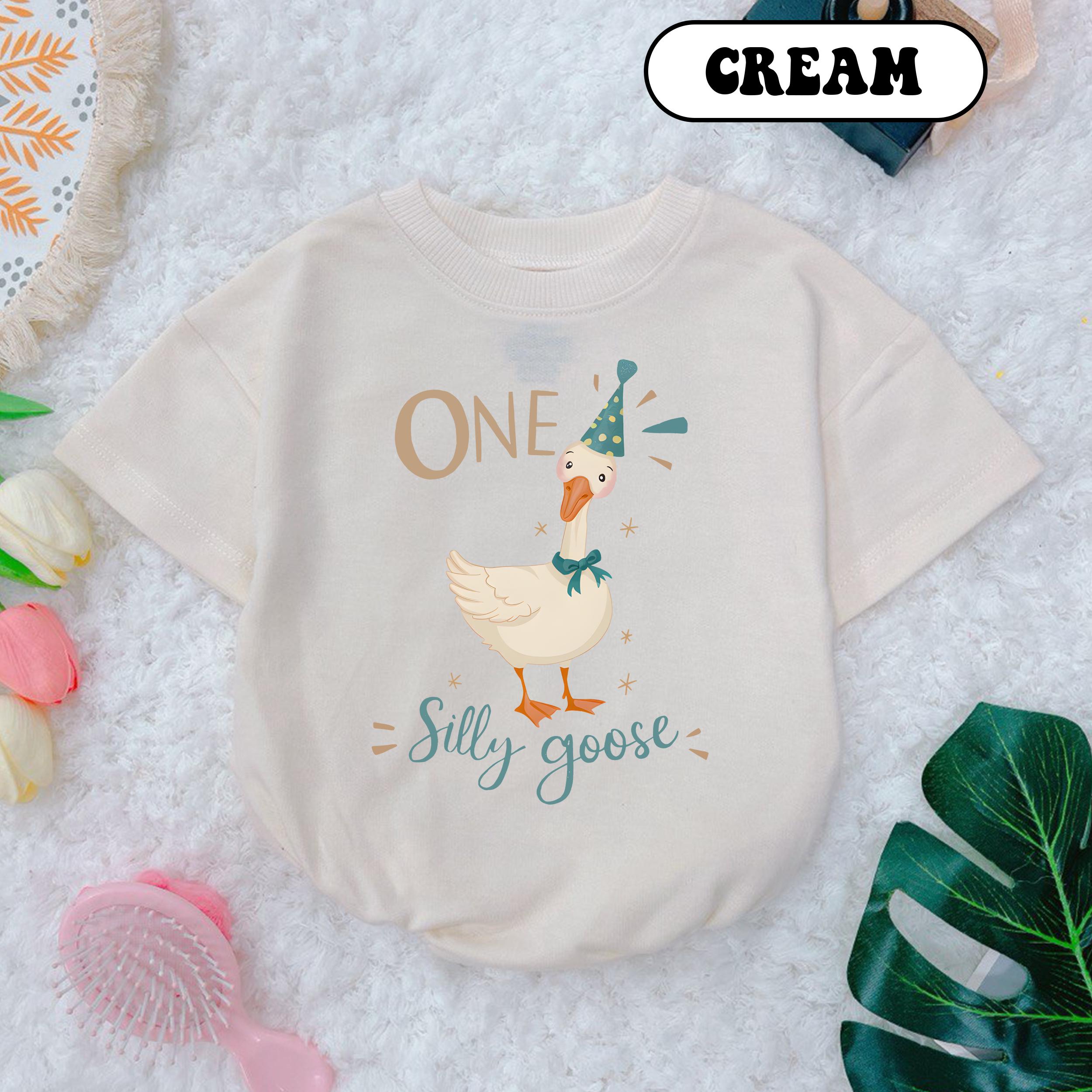 One Silly Goose Birthday Baby Romper, 1st Birthday Silly Goose Bodysuit, Silly Goose Birthday, Birthday Outfit, Short Sleeve Bubble Romper