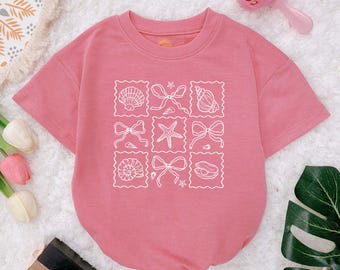 Seashell Coquette Bow Baby Outfits, Little Bum, Sunshine babe, Beach Vacation Baby Romper, Summer Baby clothes, Little sunshine bodysuit