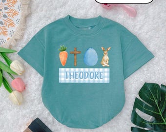 Personalized Boy Easter Romper, Bunny Name Bodysuit, Baby Shower Gift