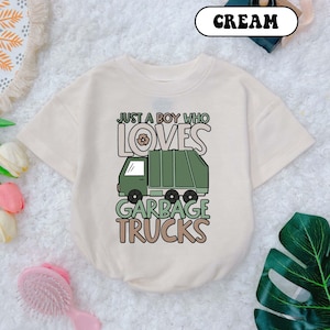Just A boy Who Love Garbage Trucks Baby Romper, Baby Boy Bodysuit, Funny baby Boy Outfits, Baby Shower Gift, Bubble romper, Short Sleeves