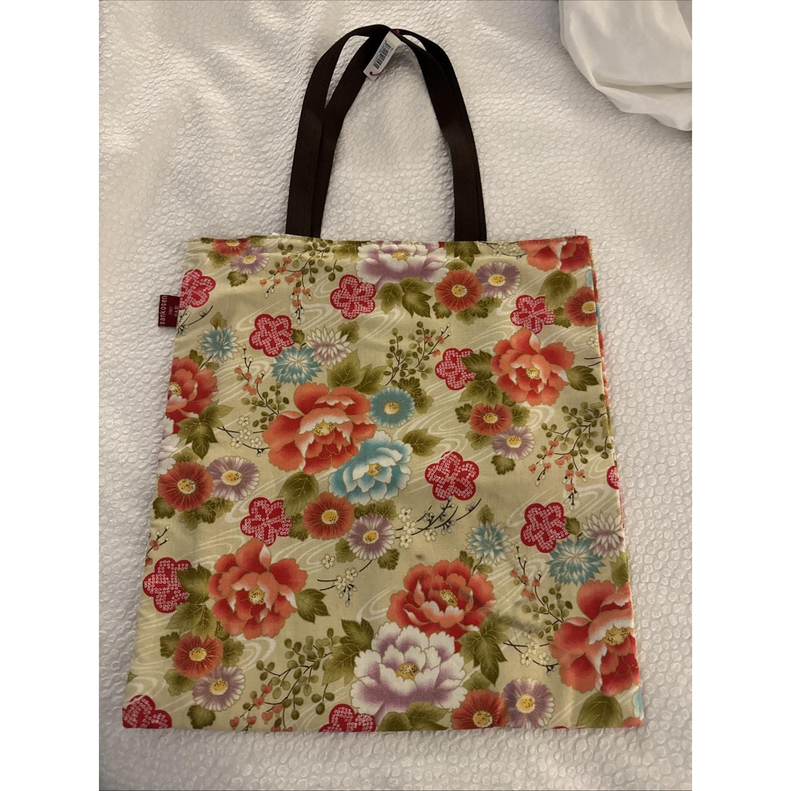 SANKOSEN Japanese Kimono Tote Bag Purse Flowers New With Tags 2002