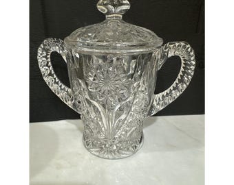 Antique EAPG 6" Sugar Bowl Hobstars Daisies Double Thumbprint Handles