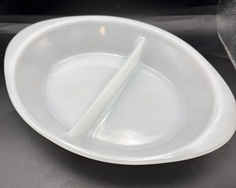 Vintage Glasbake White Milk Glass Divided Casserole Dish