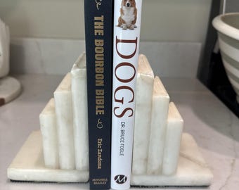 VTG Marble Art Deco Bookends Stepped skyscraper Design Neutral Minimalist MCM