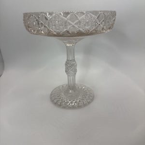 Antique 1914 Westmoreland Cut Pressed glass Compote Pedestal candy dish pink hue