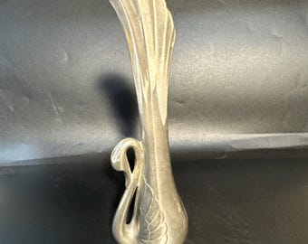 Vintage Silver Plated Swan Bud Vase Art Deco Design Weighted Bottom 7" H