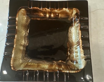 Vintage Pfaltzgraff Brown Drip Glaze Ceramic Ashtray 8"x 8" Square Mid Century