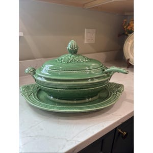 VTG 90-tals Bombay Company Green Leaf soppterrin 4 st kålware-stil Portugal