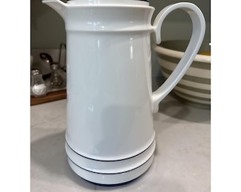 Vintage Thermos Sheree Carafe # 810 White Navy Blue Glass Lined W Germany