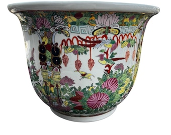 Plantadora de porcelana china vintage Famille Rose Style Cachepot pecera 12x10