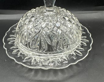Vintage Dome Cloche Clear Glass Round Trinket Candy Dish w/ Lid 5"T 6" W
