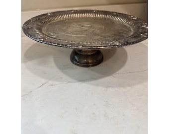 Vintage Silver Plate Pedestal Cake Stand Engraved Center Scroll Edge Compote 13"