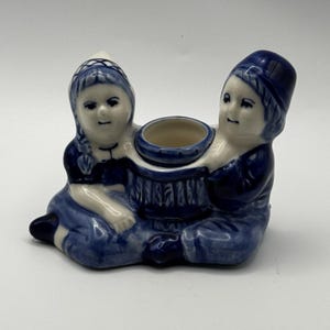Delft Blue white Candlestick Holder Boy Girl Children