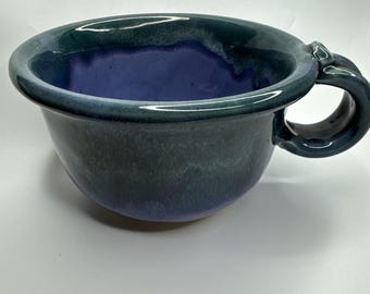 Handmade studio pottery glazed mug chowder bowl with handle